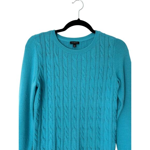 Talbots Sweater Womens Size XS Teal Blue Cable Knit Lambswool Blend Long Sleeve - Picture 2 of 10